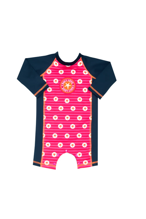 Vestido de baño enterizo manga larga para bebé con estampado navy love / Ref 404