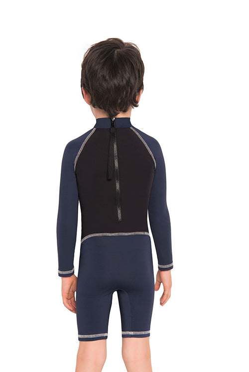Vestido de baño enterizo manga larga para niño color Negro y Azul / Ref 513