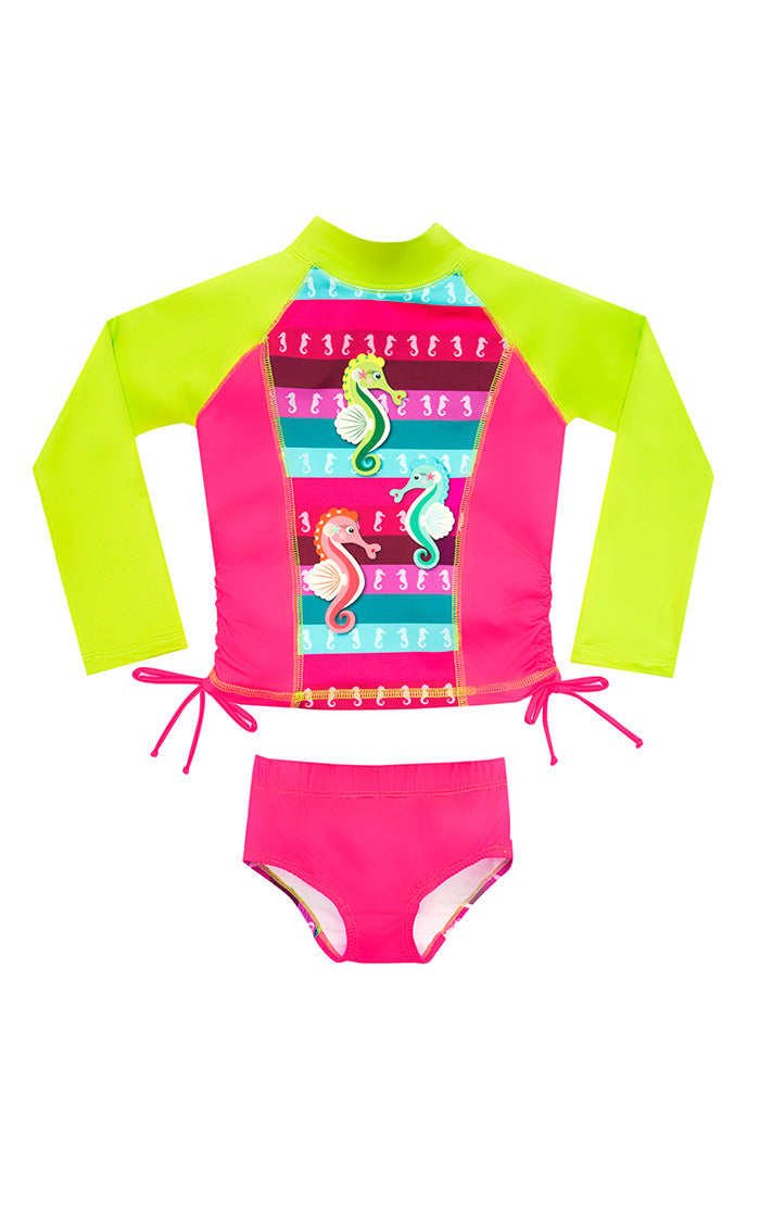 Vestido de baño dos piezas manga larga para niña con estampado de Maravillas Submarinas / Ref 601