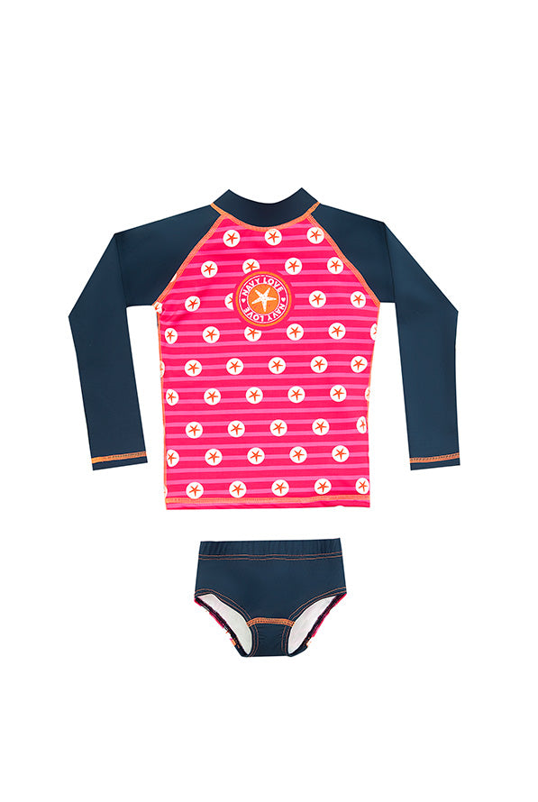 Vestido de baño dos piezas manga larga para niña con estampado navy star / Ref 603