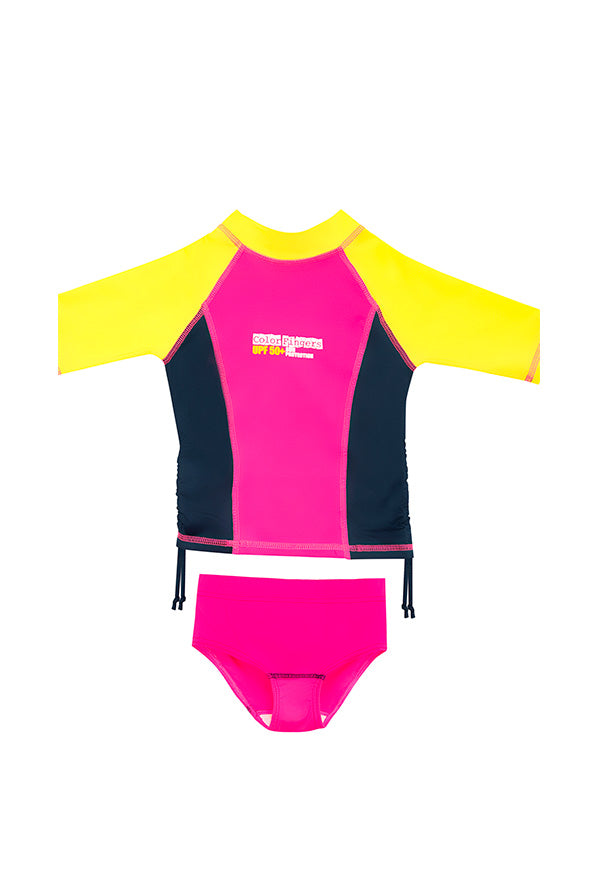 Vestido de baño dos piezas manga corta para niña splash de Colores / Ref 604