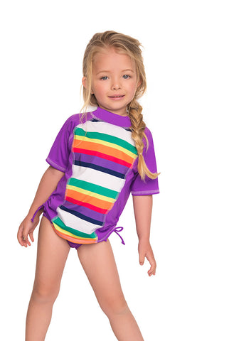 Vestido de baño dos piezas manga larga para niña con estampado arcoíris sobre ruedas / Ref 614