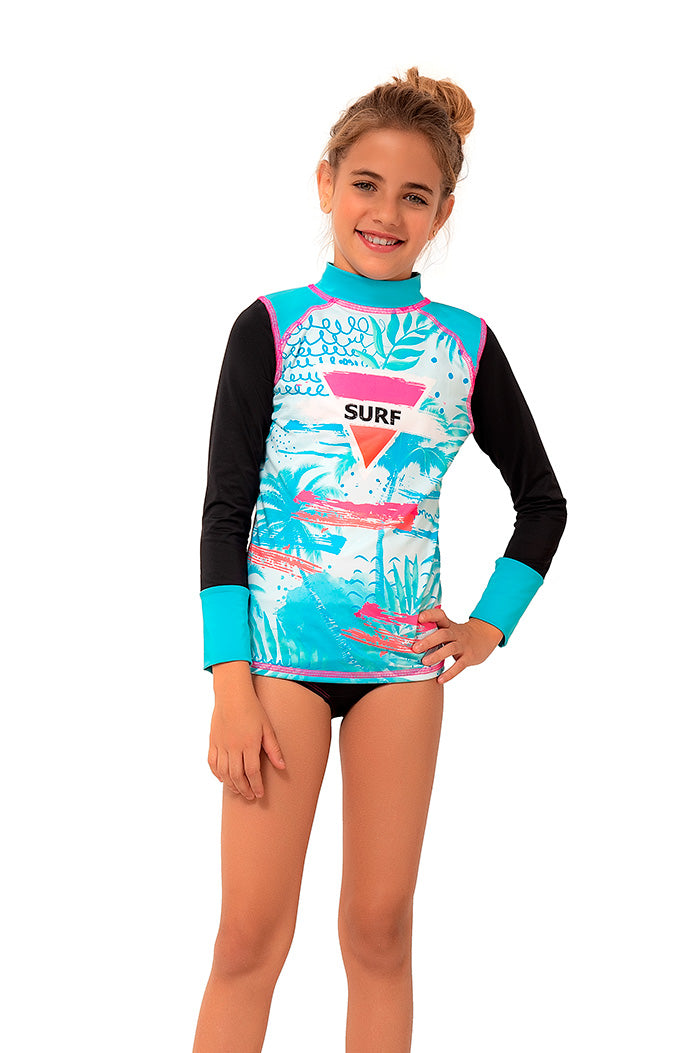 Vestido de baño dos piezas para niña con estampado de chica surf / Ref 821