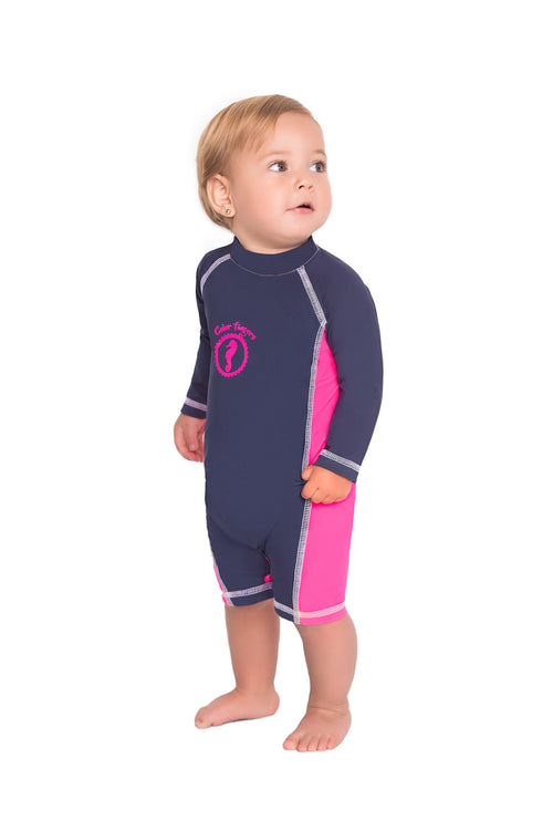 Vestido de baño enterizo manga larga para bebé multicolor con estampado caballito de mar / Ref 410