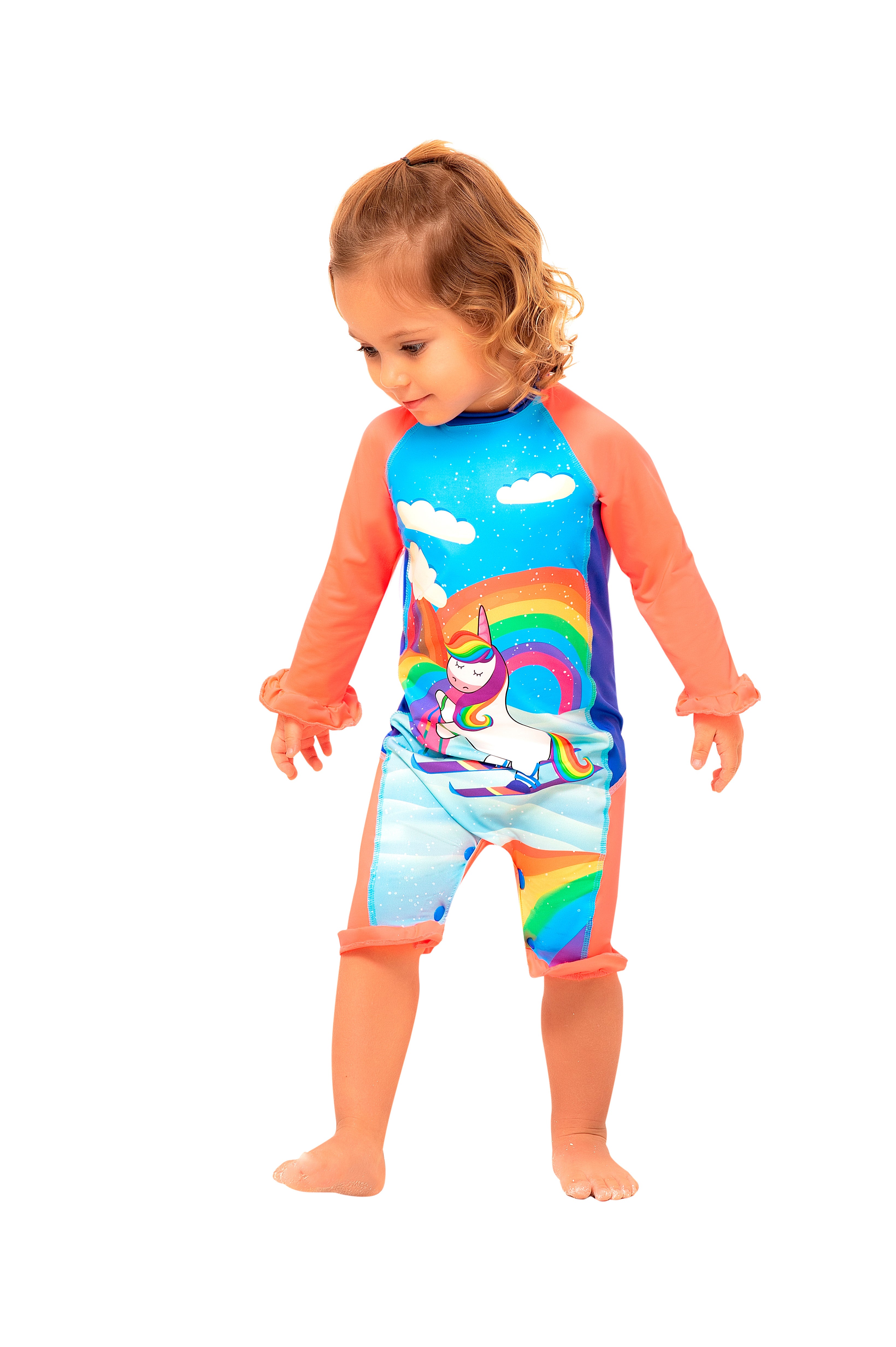Vestido de baño enterizo manga larga para bebé multicolor con estampado mágico pony / Ref 411
