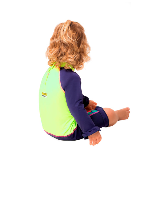 Vestido de baño enterizo manga larga para bebé multicolor con estampado de aventura marina / Ref 412