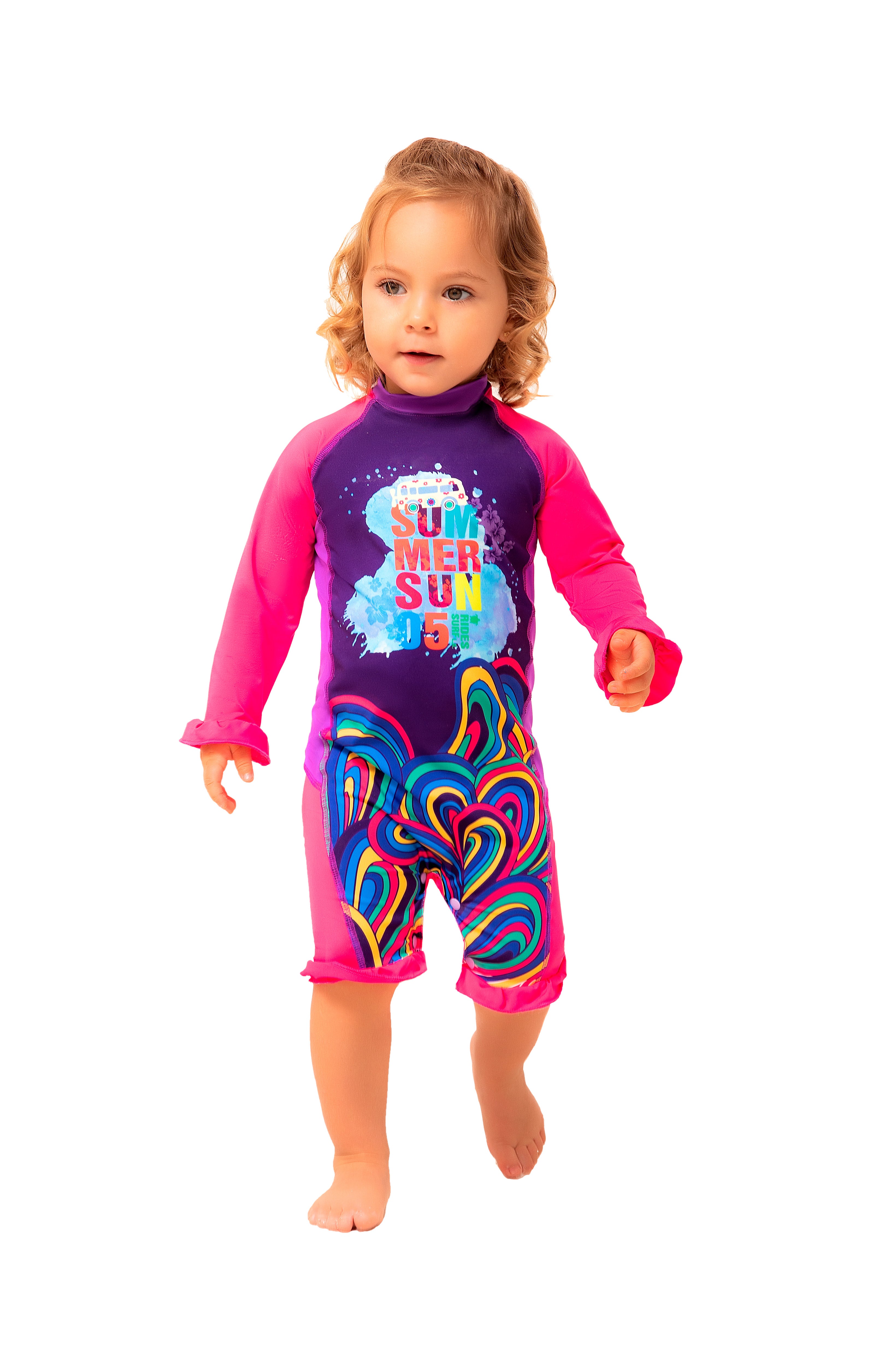Vestido de baño enterizo manga larga para bebé multicolor con estampado sol de verano / Ref 413