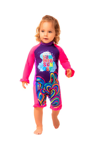 Vestido de Baño de bebé niña, Manga Larga caballito de mar con Protección UV /  Ref 410