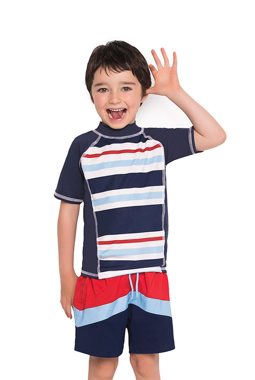 Vestido de baño dos piezas para niño con estampado de rayas / Ref 511