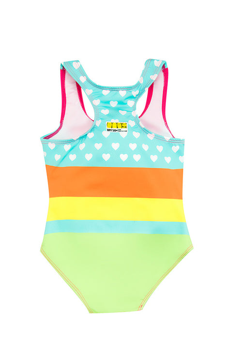 Vestido de baño enterizo para niña multicolor con motivo de corazones / REF 607