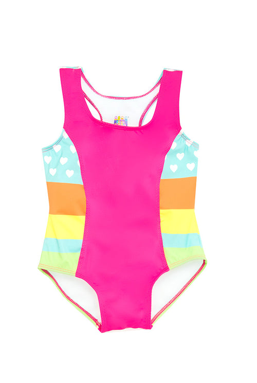 Vestido de baño enterizo para niña multicolor con motivo de corazones / REF 607