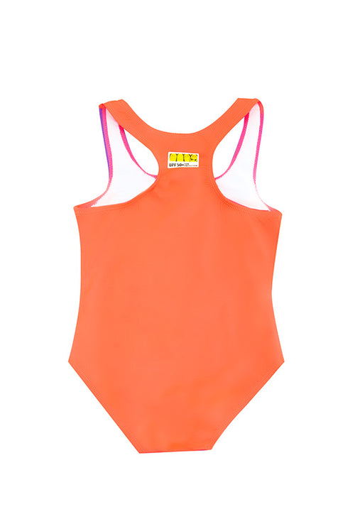 Vestido de baño enterizo para niña color Coral y Lila / Ref 608