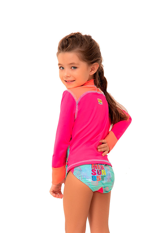 Vestido de baño dos piezas manga larga para niña con estampado criaturas marinas / Ref 615