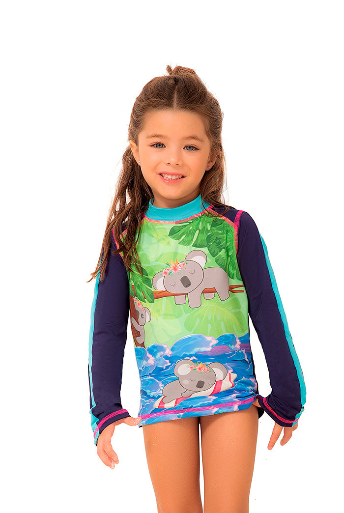 Vestido de baño dos piezas manga larga para niña con estampado Koala costero / Ref 616