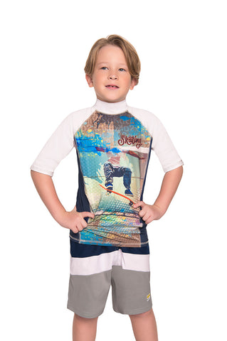 Vestido de baño dos piezas manga larga para niño con estampado surf waves / Ref 724