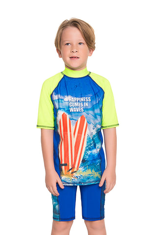 Vestido de baño dos piezas manga larga para niño con estampado surf waves / Ref 724