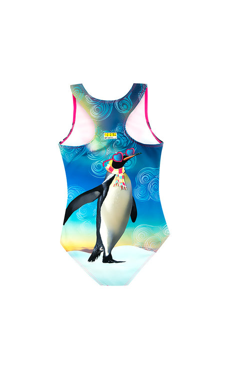 Vestido de baño enterizo para niña con estampado pingüino playero  / Ref 810