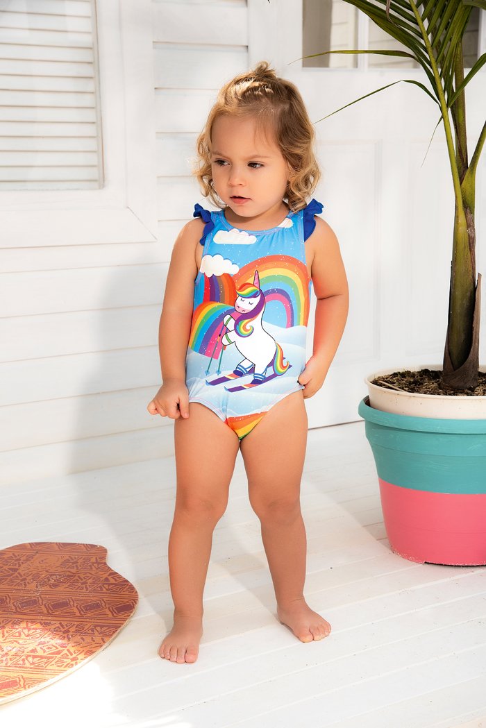 Vestido de baño enterizo para bebé multicolor con estampado aventura de pony /Ref 414