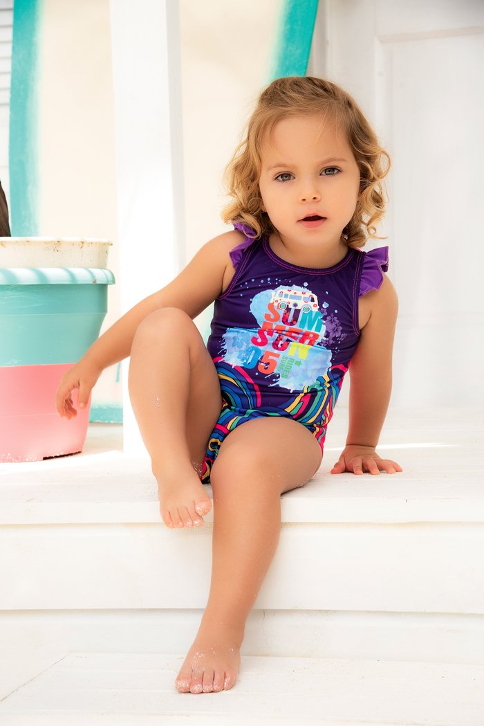 Vestido de baño enterizo para bebé multicolor con estampado sol de verano  / Ref 416
